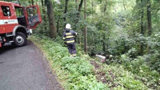 OBRAZEM: Auto sjelo u Peruce ze silnice, skončilo ve srázu v lese