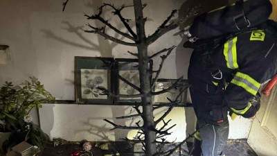 Pož&aacute;r v&aacute;nočn&iacute;ho stromku. Foto: HZS &Uacute;steck&eacute;ho kraje